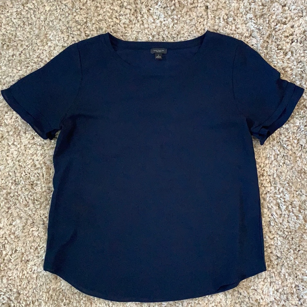 Simple navy blouse with sleeve detail